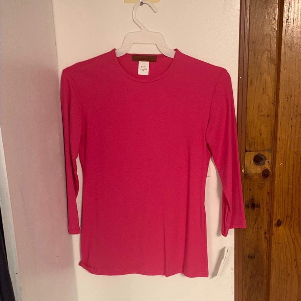 Fitted Hot Pink 3/4 Sleeve T-Shirt